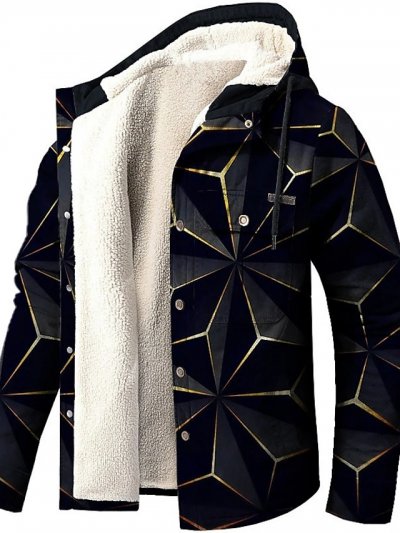 Men's Winter Jacket Winter Coat Sherpa jacket Sports & Outdoor Daily Wear Warm Breathable Pocket Fleece Fall & Winter Floral Streetwear Sport Hoodie Regular Regular Fit Almond Blue Green Jacket