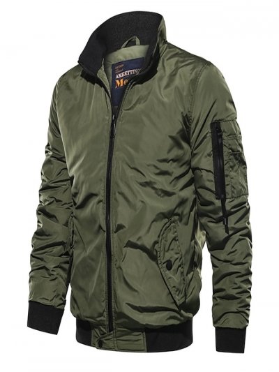 Men's Outdoor Jacket Bomber Jacket Outdoor Daily Wear Warm Fall Winter Plain Fashion Streetwear Lapel Regular Black Blue Army Green Jacket