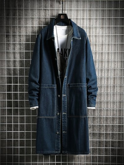 Men's Jean Jacket Denim Jacket Street Stage Wearproof Basic Fall & Winter Solid / Plain Color Casual Lapel Regular Black Blue Jacket