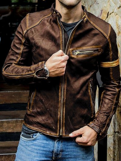 Men's PU Leather Jacket Faux Leather Coat Motorcycle Biker Vintage Style  Winter Casual Daily Outdoor Work Black Warm Outwear Tops Pocket